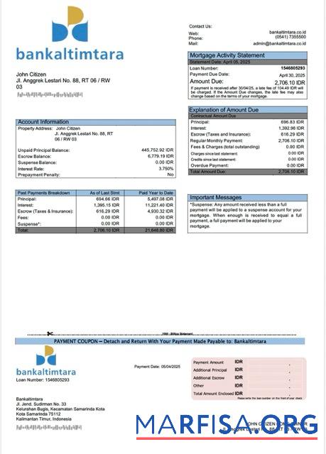 Blank Indonesia Bankaltimtara mortgage statement Word and PDF template